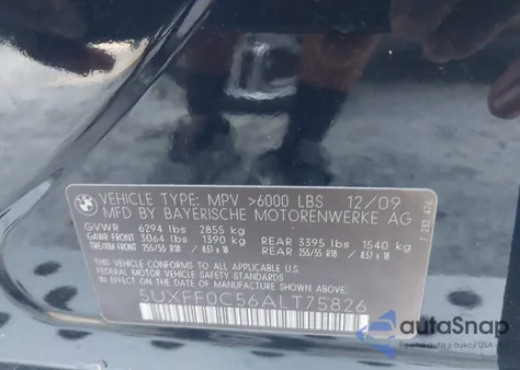 2010 BMW X5 xDrive35D z USA, uszkodzony, nr VIN 5UXFF0C56ALT75826